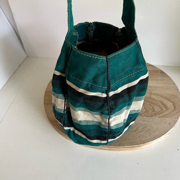 Handmade Vintage 90s Green Southwestern Tapestry Round Bucket Bag - Picture 9 of 16